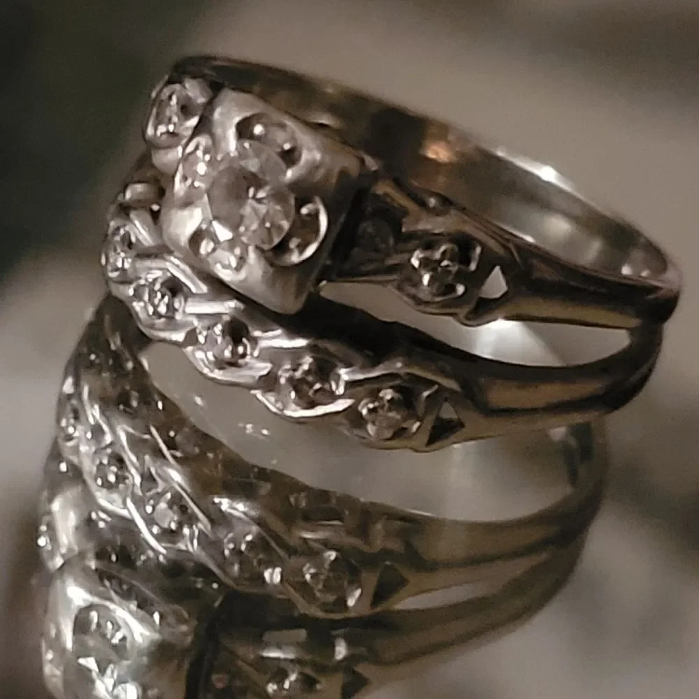 Antique Diamond Wedding Engagement Ring Set
